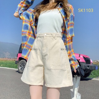 Quần short kaki,quần ngố kaki lưng cao ống rộng