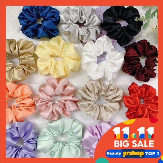  Scrunchies cột tóc vải phi bóng trơn bản to