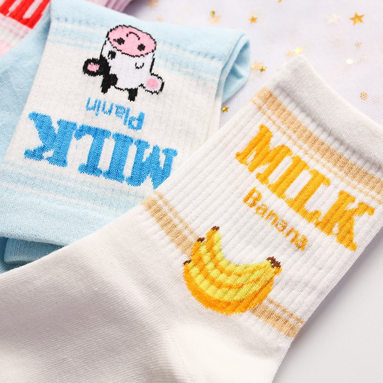 Tất Cổ Lửng Họa Tiết Chữ Milk, Bò Sữa Phong Cách Cute Dễ Thương - Vani Store [TAT00056]