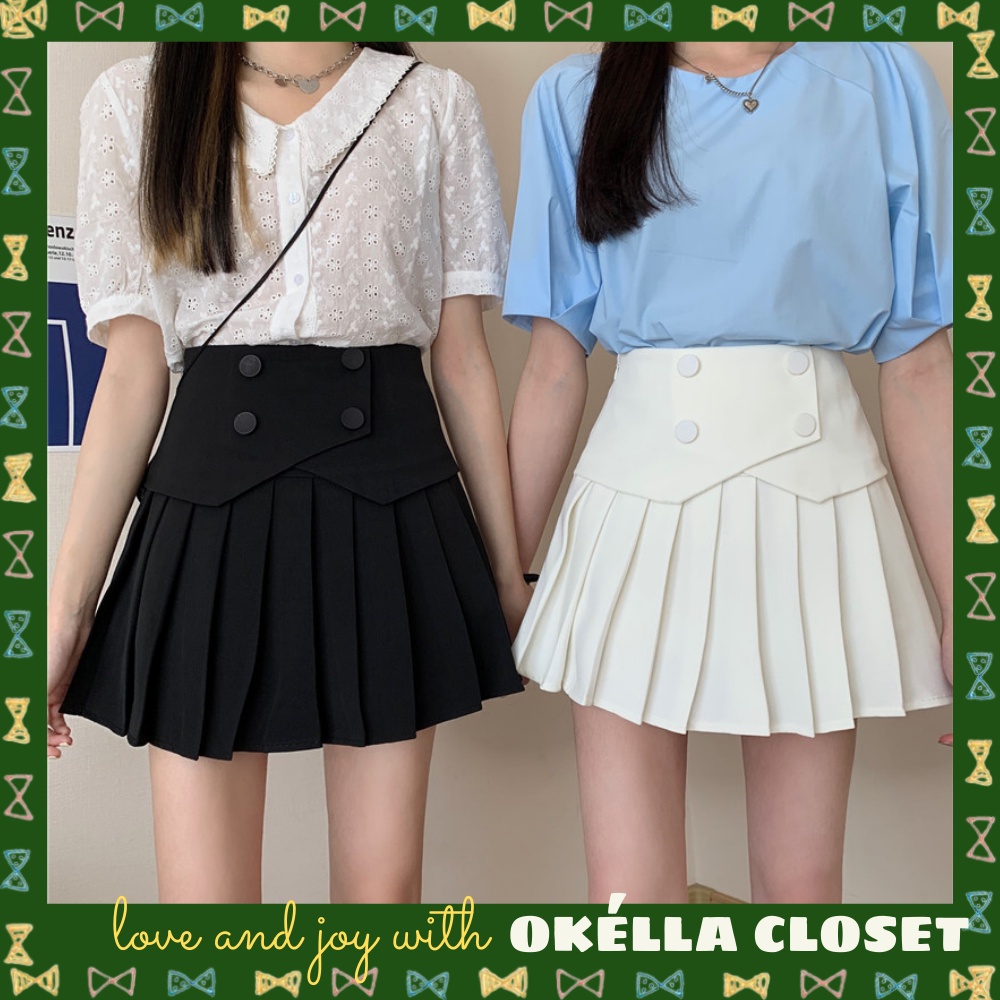 Chân váy xếp ly cách điệu dáng ngắn có 4 cúc Okella CV012 (có ảnh thật Shop chụp) | BigBuy360 - bigbuy360.vn