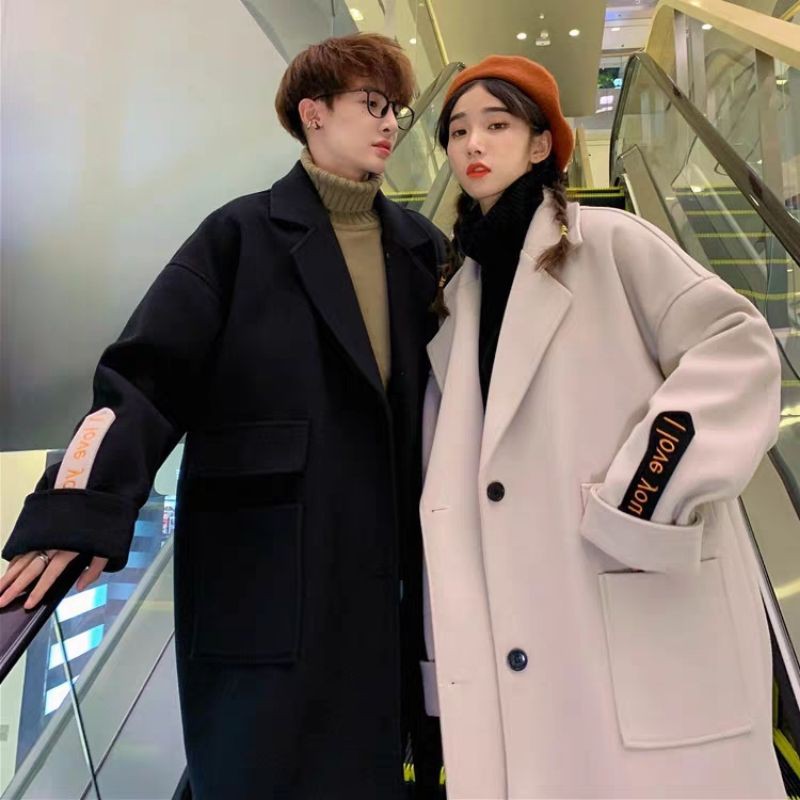 ÁO DẠ NAM NỮ DÁNG DÀI I LUV U ULZZANG HÀN QUỐC CHẤT ĐẸP