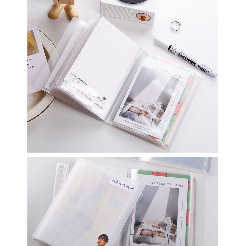 Sổ Bìa Nhựa Trong Suốt Lưu Trữ Sticker/ Postcard/ Hình Ảnh/ Giấy Các Loại 40 Tờ Kích Thước A6