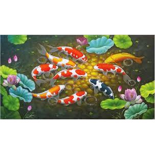 Tranh Gắn Đá Cửu Ngư Quần Hội Df2854 120x65cm