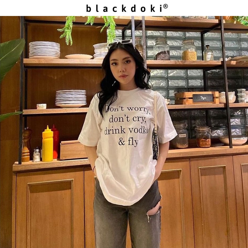 Áo thun nữ BLACKDOKI-DRINK AND FLY , áo phông form rộng tay lỡ cá tính chất cotton hiện đại