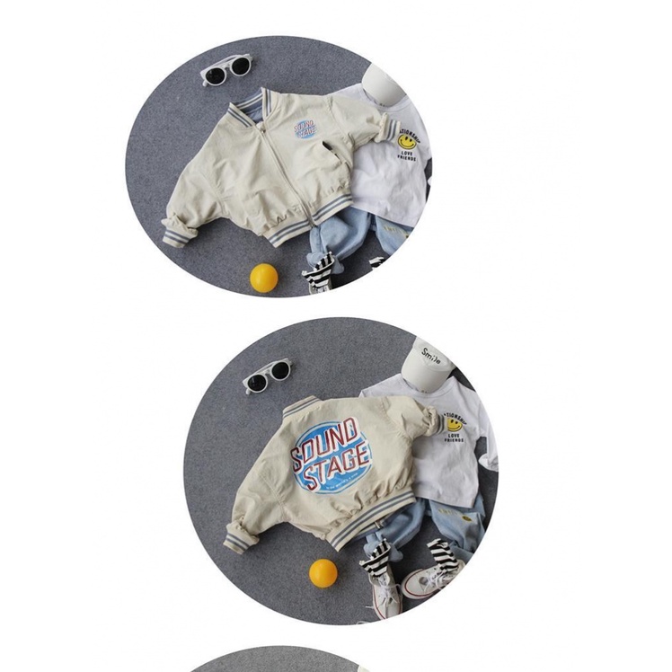 Áo khoác dây kéo hai mặt in hình gấu và chữ thời trang xuân thu dành cho bé trai 2021