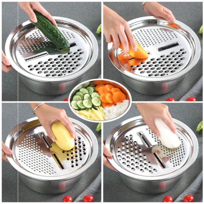 Bộ bào nạo rau củ kiêm rổ và chậu Inox Cao cấp đa năng ( SIZE 25CM )