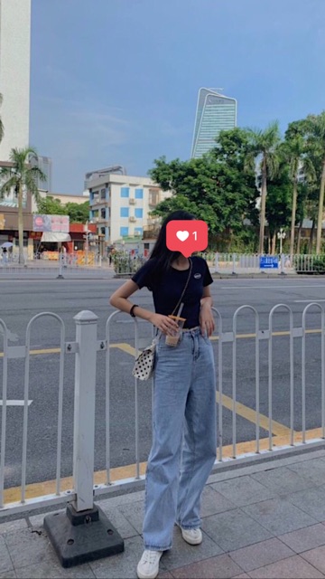 #Q153025 Quần jean ống dài rộng cạp cao retro ( ảnh thật ) | BigBuy360 - bigbuy360.vn