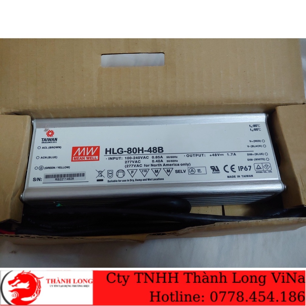 Nguồn Đèn Led Chính Hãng MeanWell HLG-80H-48B có DIM (48V-1.7A-80W) Taiwan Excellence Award