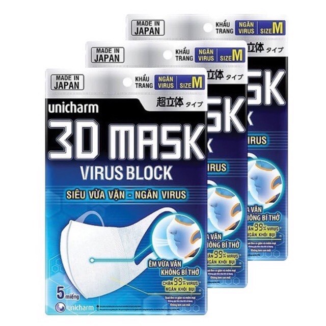 Khẩu trang Unicharm 3D Mask Virus Block