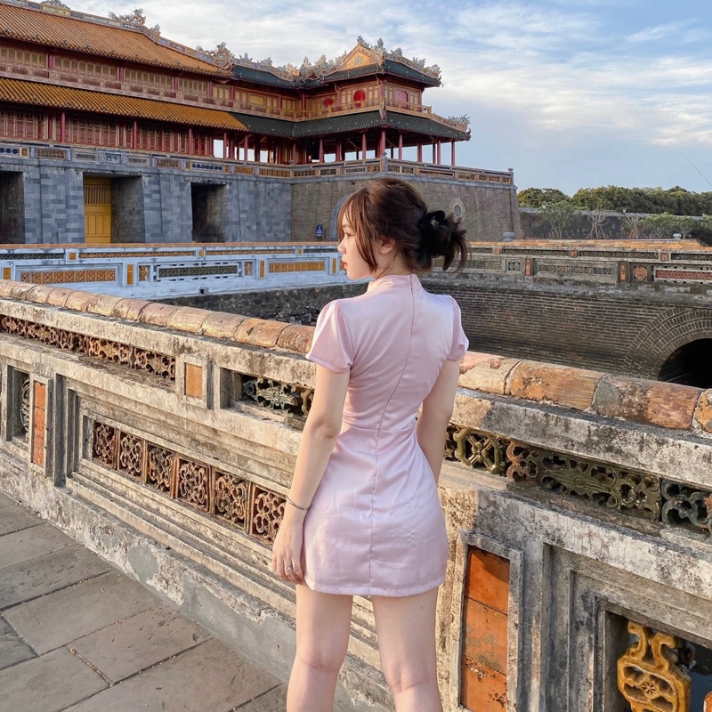 Váy lụa cổ tàu suki