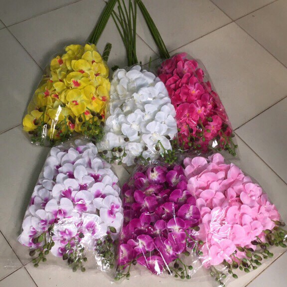 Hoa giả trang trí💖𝑭𝑹𝑬𝑬𝑺𝑯𝑰𝑷💖cành lan hồ điệp vải, cành lan trang trí cao 1 mét