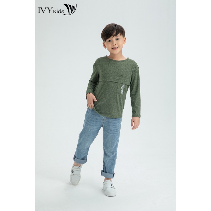 Áo thun tay dài Xanh Oliu bé trai IVY moda MS 58K1076