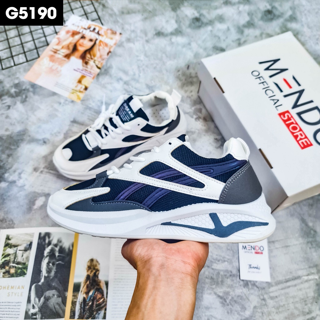 Giày Thể Thao Nam MENDO - Sneaker Màu Trắng Viền Đen - Trắng Viền Vàng , Giày Thể Thao , Thoáng Khí - G5190