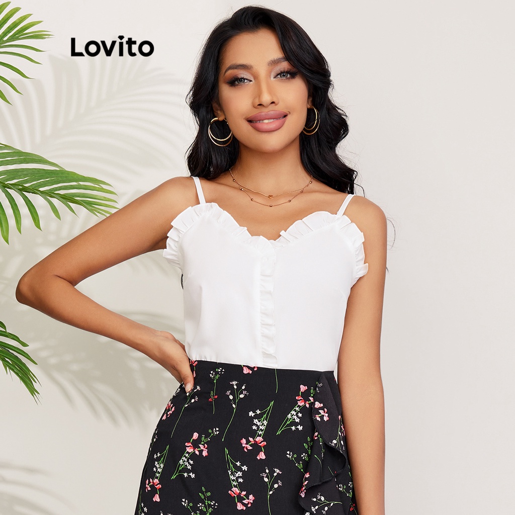 Áo Lovito không tay màu trơn xếp nếp phong cách lãng mạn L27LD142 (màu trắng)