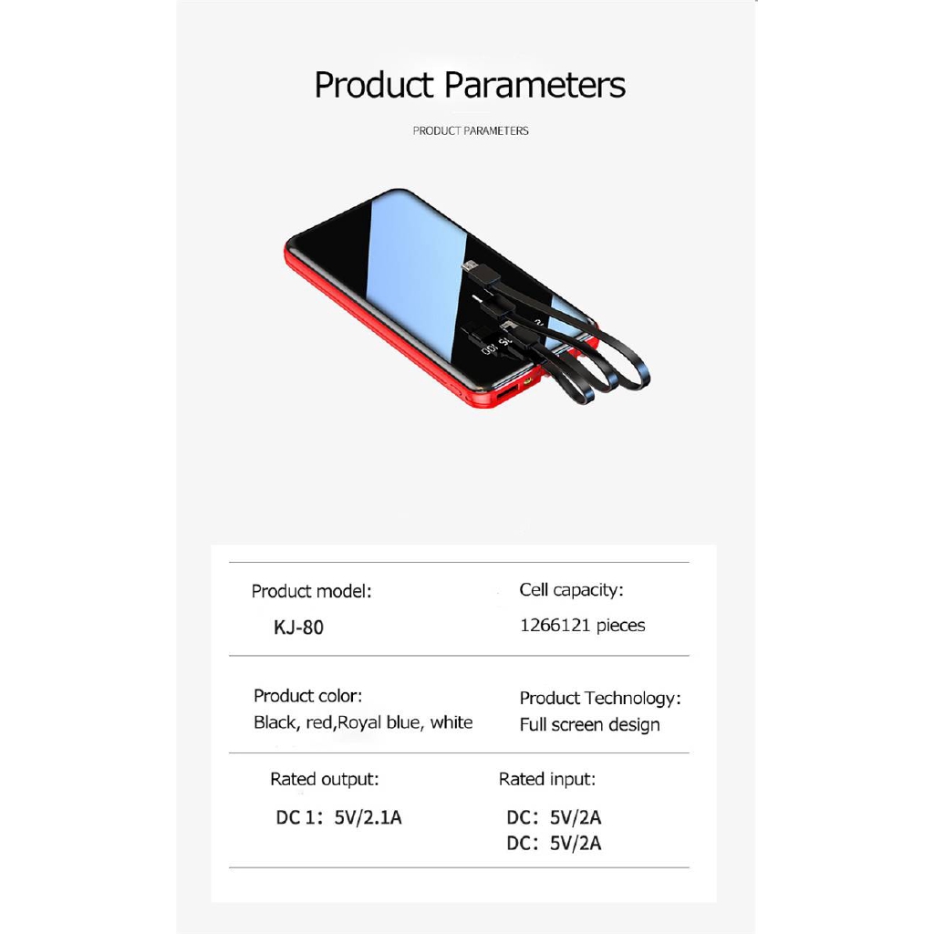 Sạc dự phòng 10.000 mAh kèm cáp sạc đa năng cho Iphone/Micro USB/Type-C có màn hình LED