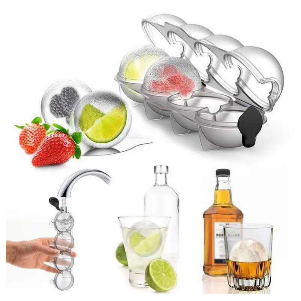 Khuôn Silicone Làm Đá Viên Tròn 4 Ngăn DIY E0G1 Tiện Lợi