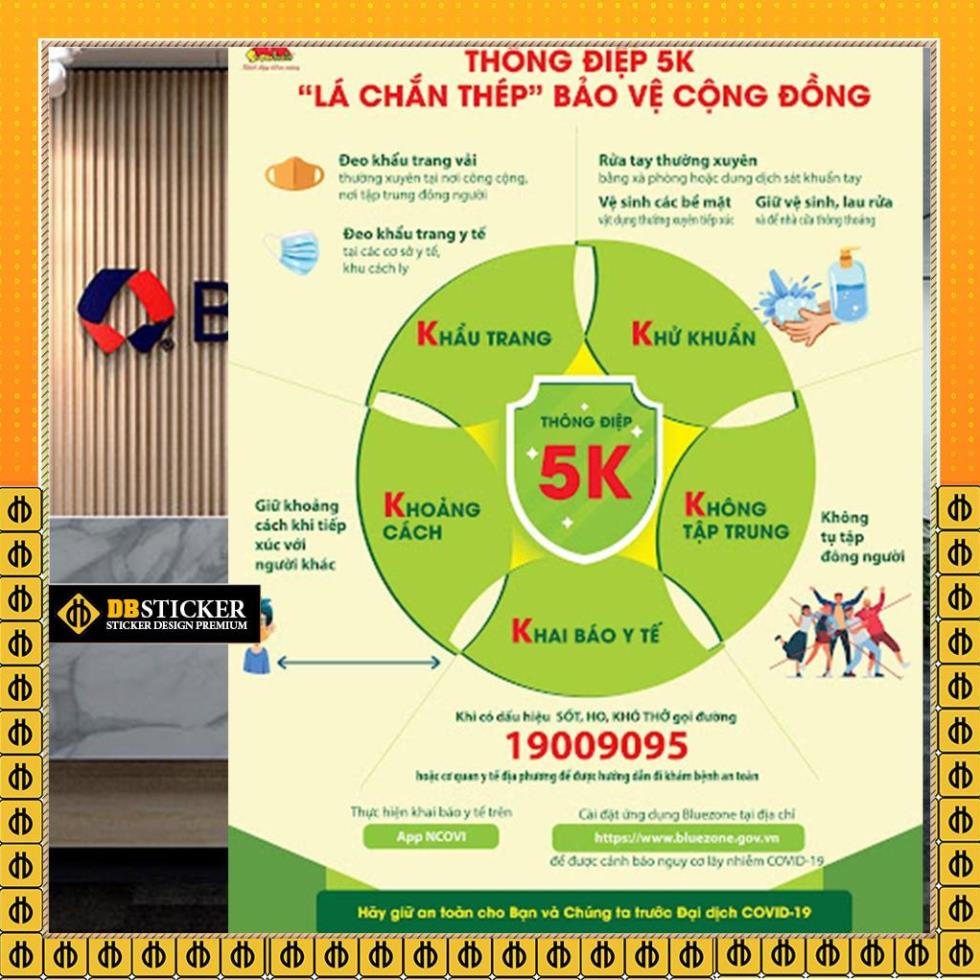 Poster/Sticker tấm decal dán biển báo thông điệp 5K phòng chống covid dán cửa, tường công ty, cửa hàng...