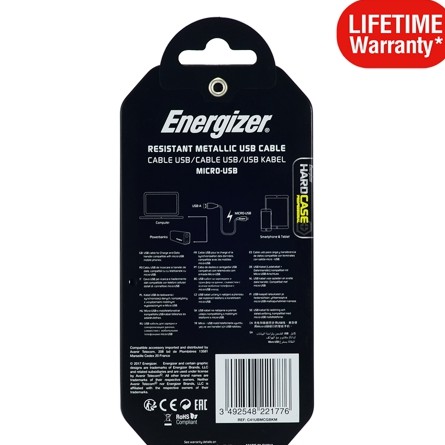 Cáp Micro USB Energizer 1.2m C41UBMCGBKM - Siêu bền, Bảo hành trọn đời