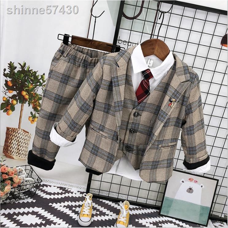 Bộ đồ vest 3 món sọc caro thời trang phương Tây sang chảnh cho bé trai