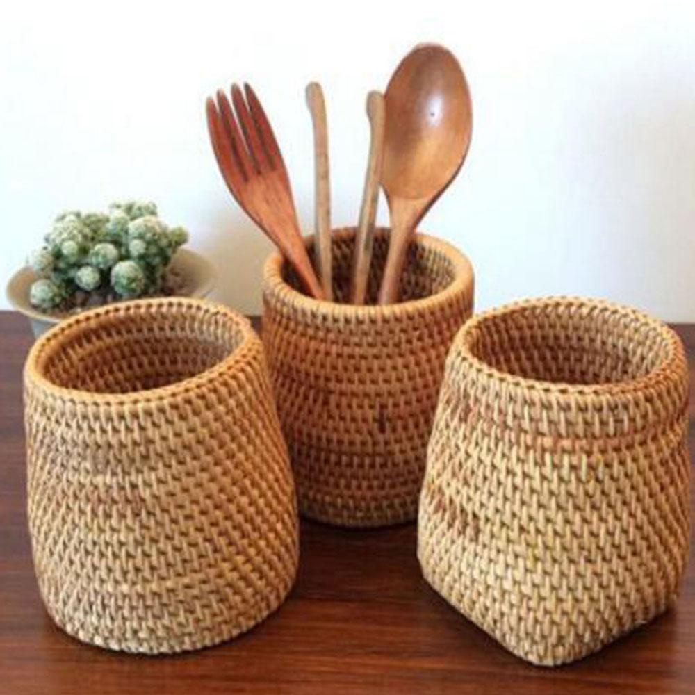 WTTLE Giỏ Đan Mây Thủ Công Đựng Bút Trang Trí Nhà Cửa