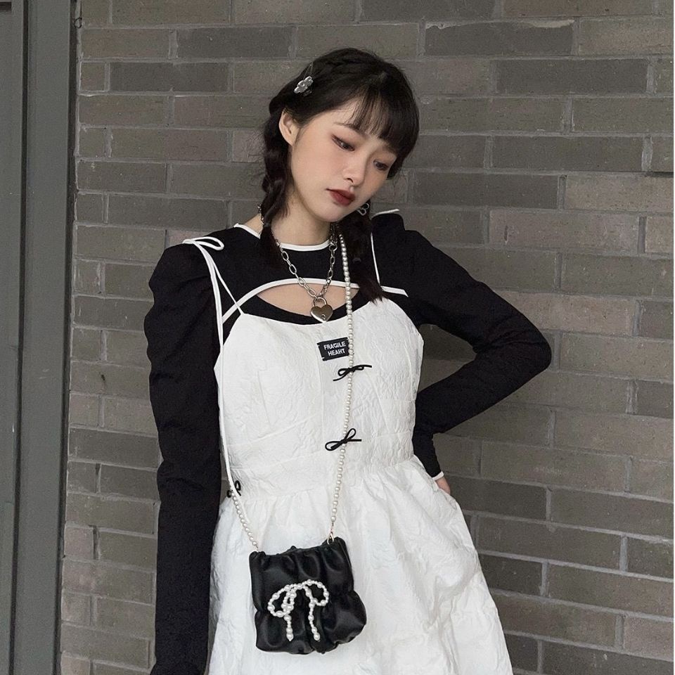 Túi Đeo Chéo Một Bên Vai Đính Nơ Ngọc Trai Nhỏ Nhắn Phong Cách Thời Trang Mới Chất Lượng Cao Cho Nữ