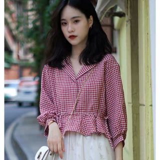 Áo sơ mi nữ kẻ caro cổ vest chiết eo dáng ngắn tay lửng retro (Ms A9)