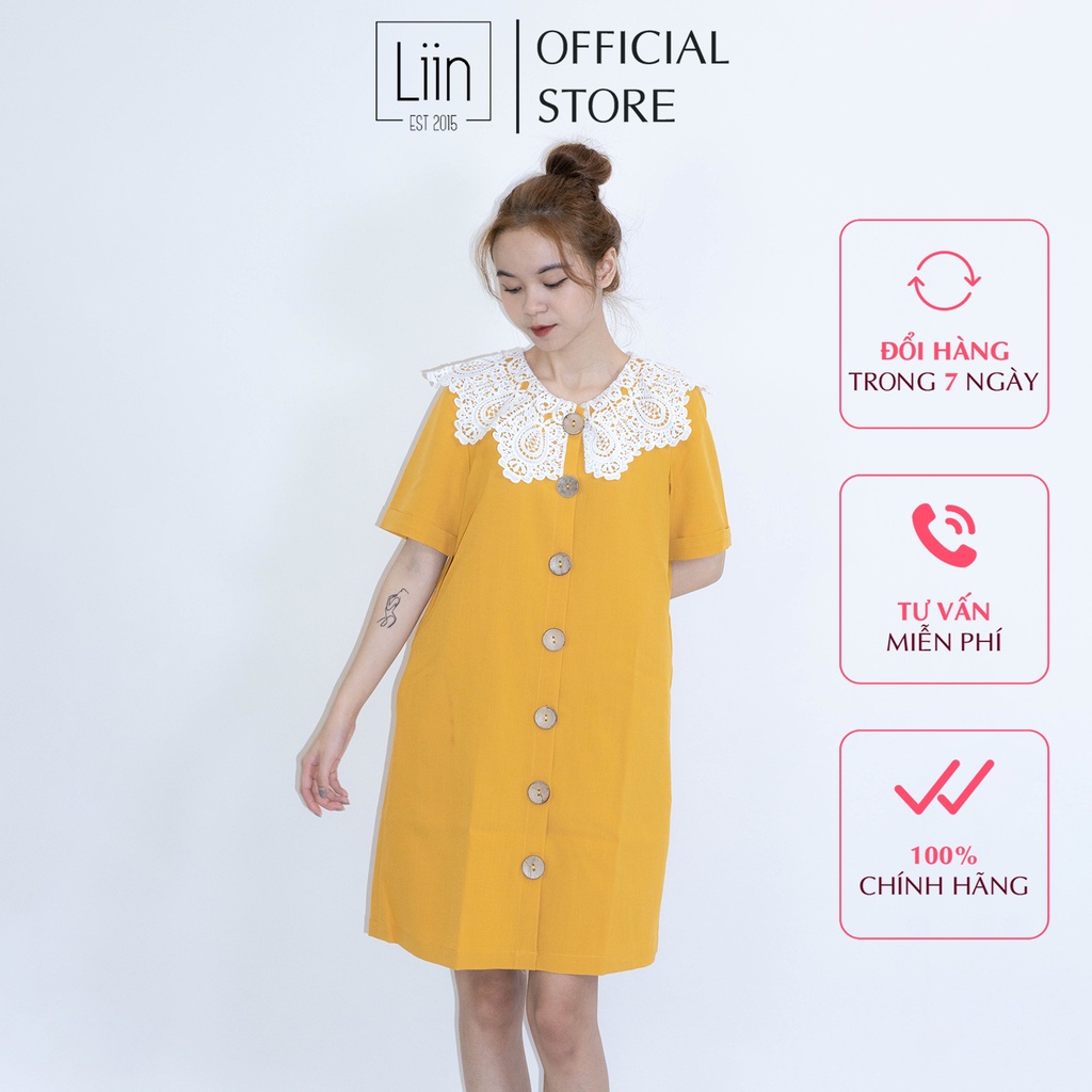[Mã BMBAU50 giảm 50K đơn 150K] LIIN - Váy Khuy Gỗ Phối Cổ Ren Lace Button Dress V00592 | BigBuy360 - bigbuy360.vn