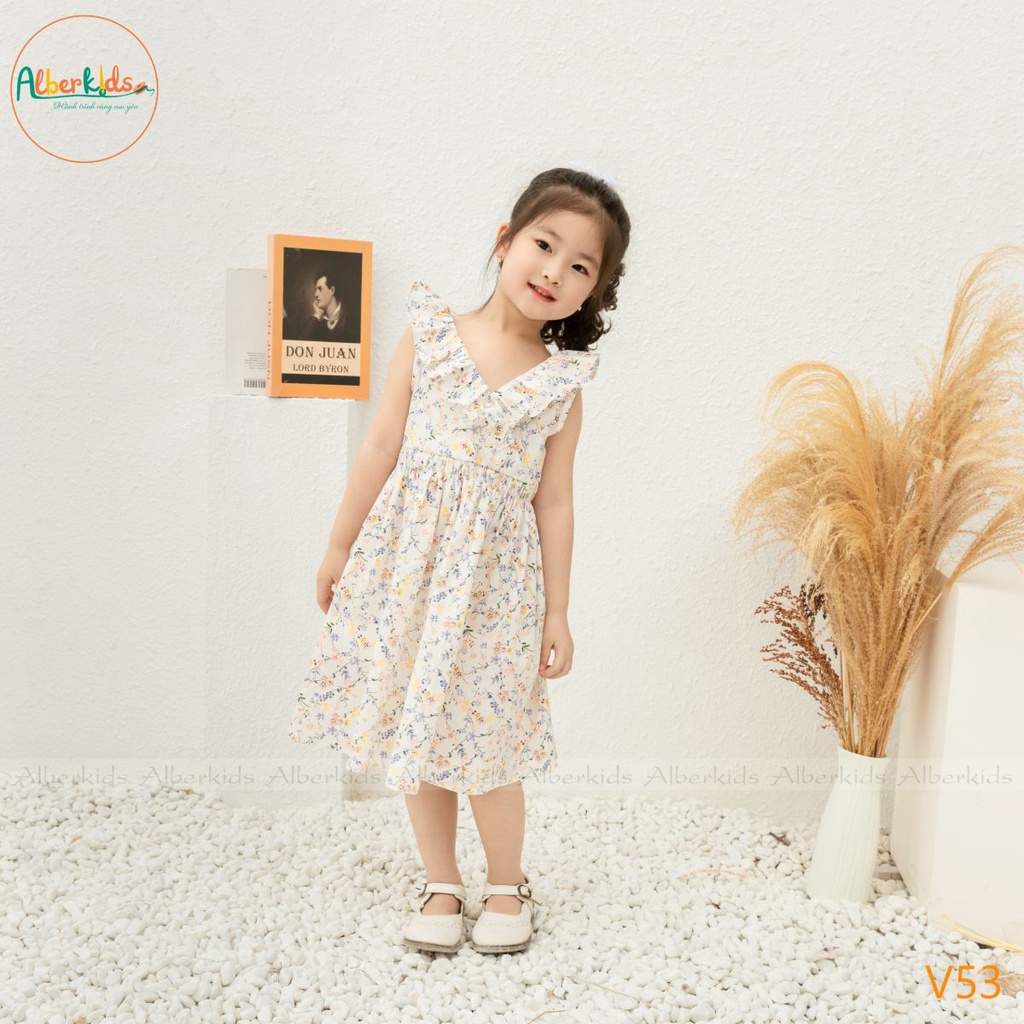 Váy bé gái ALBERKIDS hoa tím bèo chéo công chúa xinh đẹp cho trẻ em 2,3,4,5,6,7,8,9,10,11,12 tuổi[V53]
