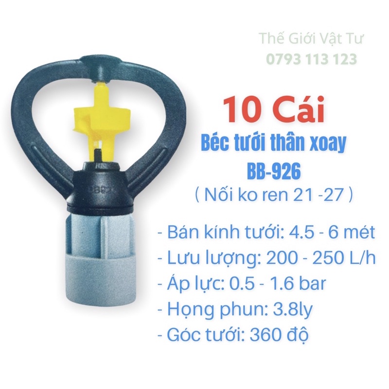 Bộ 10 Béc tưới nhỏ thân xoay 2 tia BB 926  dùng tưới rau, hoa, cây ăn trái