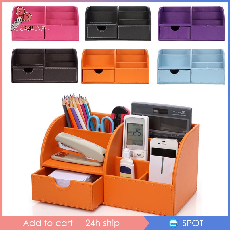 Hộp Đựng Bút Bằng Da Pu Để Bàn Màu Nâu Sắp Xếp Gọn Gàng Cho Trường Học / Văn Phòng 1