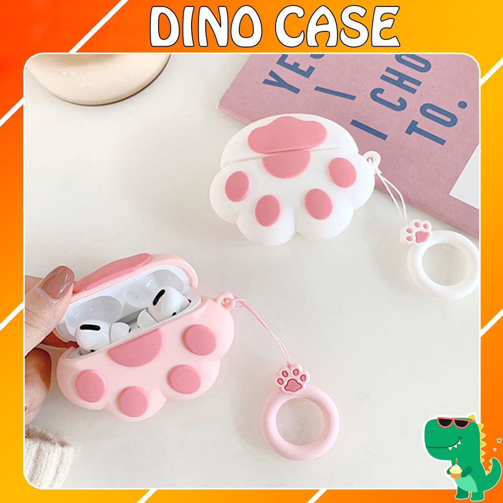 Case Vỏ Bao Airpod Đựng Tai Nghe Airpod 1 2 Pro Bàn chân mèo hồng chống va đập - Dino Case