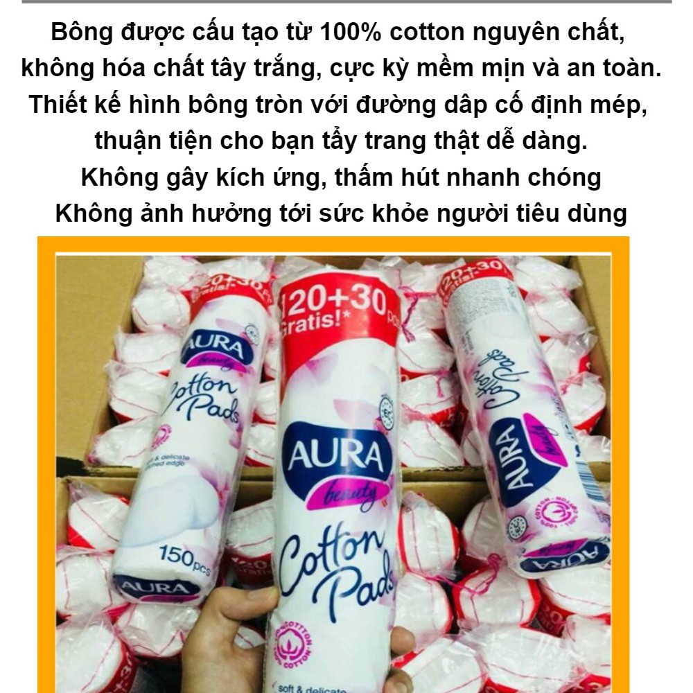 BÔNG TẨY TRANG AURA - 150 miếng