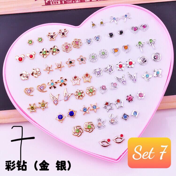 Set 36 Đôi Bông Tai Hình Hoa Đính Đá Thời Trang Cho Nữ