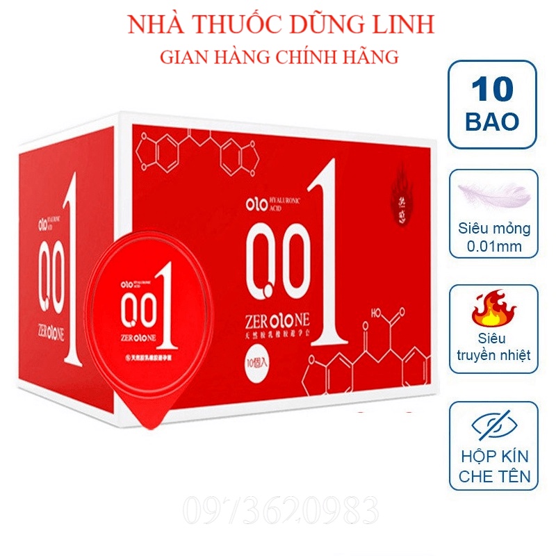 Bao cao su OLO 0.01 Đỏ Passionate Factor mỏng, nhiều gel, truyền nhiệt tốt, cảm giác chân thật - Hộp 10 bcs