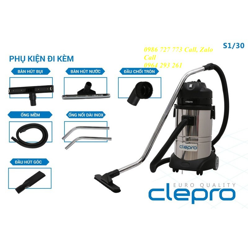 Máy hút bụi khô và ướt Clepro S130, máy hút bụi gia đình 30 lít