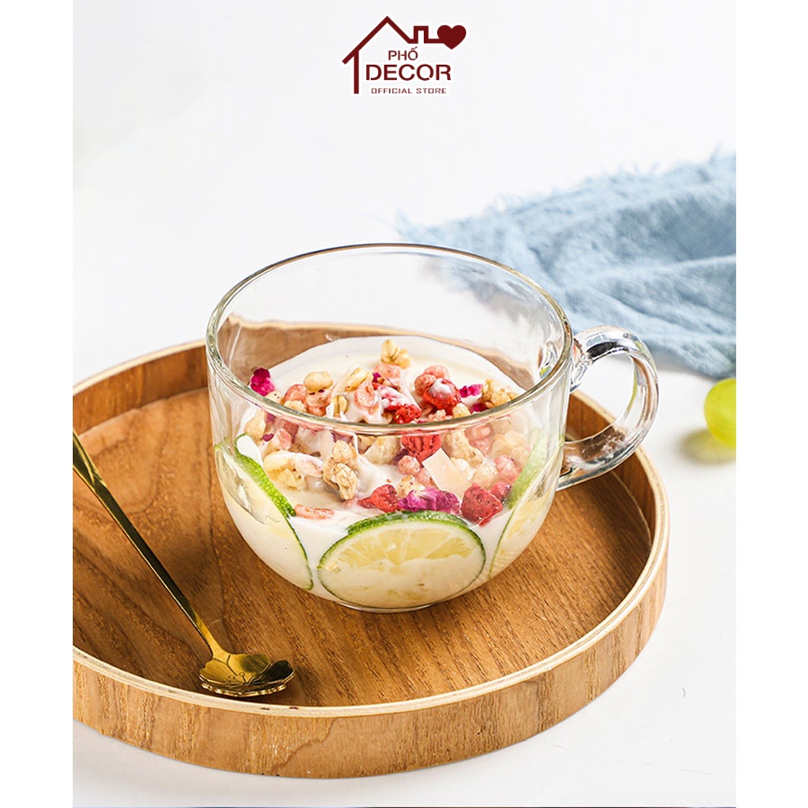 Cốc Thủy Tinh 450ml Phố Decor - Ăn Sinh Tố, Ngũ Cốc Chất Liệu Cao Cấp Dày Dặn - Có Quai Cầm Tiện Dụng