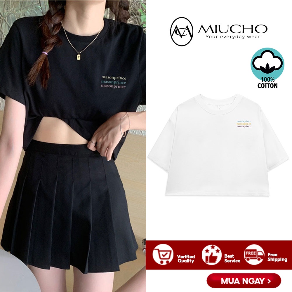 Áo croptop nữ tay ngắn cổ tròn vải thun cotton kiểu hàn quốc CR032 Miucho in hình hoạ tiết