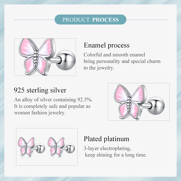 Bông tai BAMOER SCE1495 bạc 925 hình bướm đính đá dễ thương