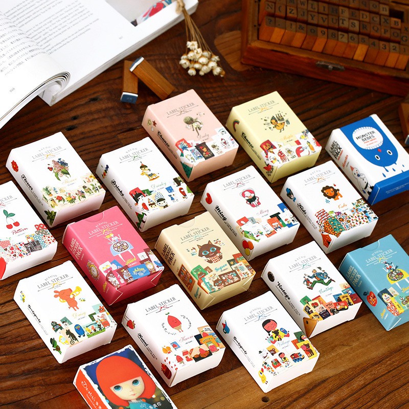 48 sticker nhãn dán hộp diêm bài tarot phong cách retro trang trí sổ bullet điện thoại