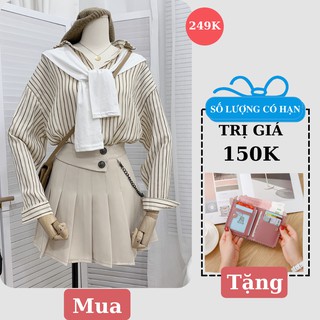 Chân Váy Xếp Ly 2 Màu Kèm Dây Xích Cá Tính Cao Cấp Freeship,Chân Váy Xòe Ngắn Lưng Cao Xu Hướng Thời Trang Của Châu Á