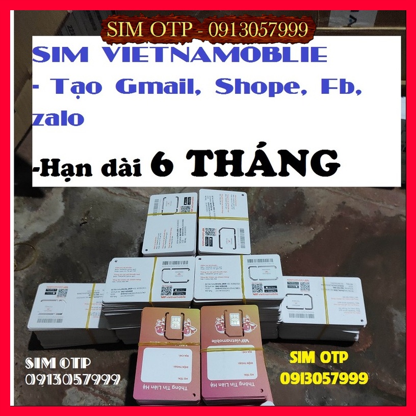 Sim vietnamobile hạn dài 6 tháng, lập tài khoản shope, fb, zalo,gmail, tele
