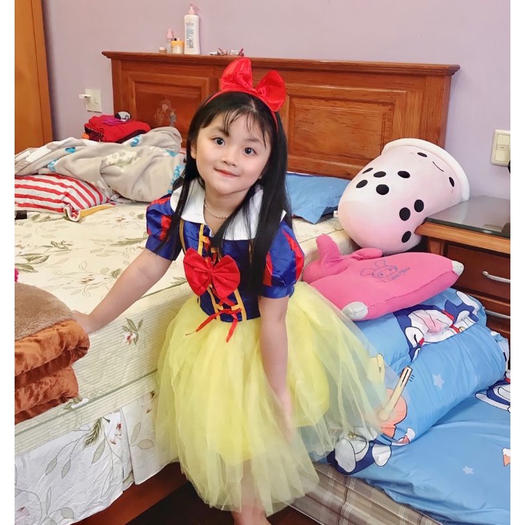 Váy bạch tuyết bé gái kèm cài tóc D291 - đầm bạch tuyết cho bé 2 - 6 tuổi gồm khăn choàng