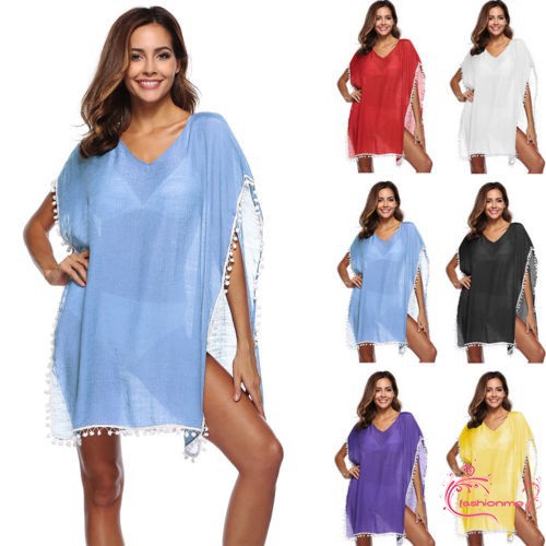 ღ𝓂ℰSexy Women V Neck Bathing Suit Bikini Swimwear Cover Up Beach Wrap Dress