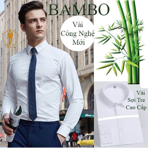 Aó Sơ Mi Trắng Nam Tay Dài, Ngắn Slim Fit Dáng Ôm Cao Cấp Hàn Quốc(Vải Dêt 30 Phần Trăm Từ Gỗ Sồi, Tre Bambo)