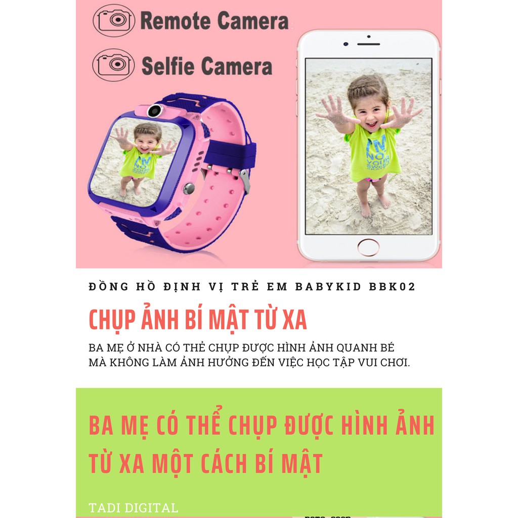 ĐỒNG HỒ THÔNG MINH TRẺ EM, ĐỒNG HỒ ĐỊNH VỊ TADI KID S02 CHỐNG NƯpỚC IP67. CÓ CAMERA CHỤP ẢNH. HỖ TRỢ TIẾNG VIỆT