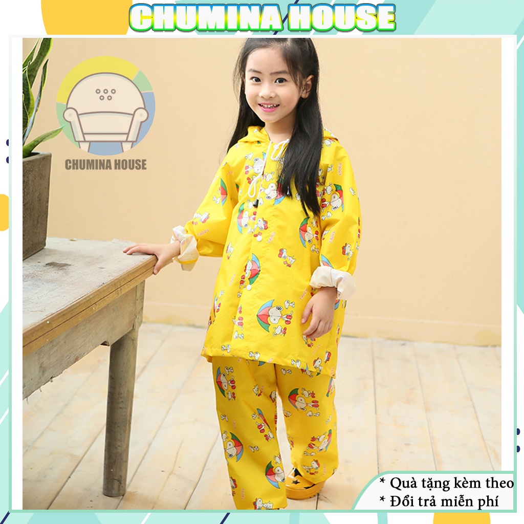 Áo mưa bộ cho bé cute dễ thương vải dù chống nước cao cấp, áo mưa trẻ em 1 người cho bé trai và bé gái tiện lợi