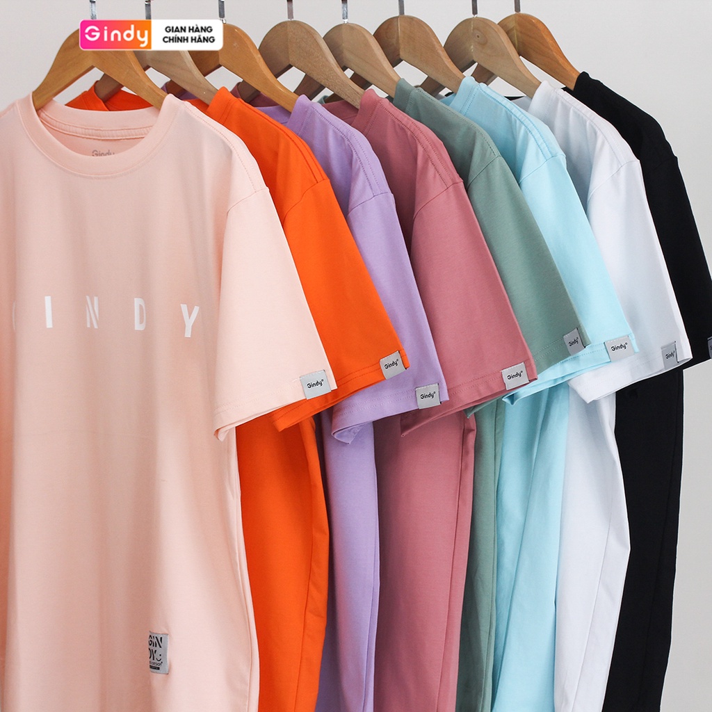 Áo phông cotton thun unisex trơn form rộng GINDY nam nữ dáng basic tay lỡ cổ tròn thoáng mát, co giãn 4 chiều A8102