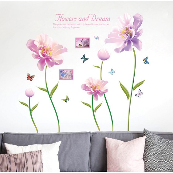 Decal dán tường hình hoa bướm trang trí phòng ngủ phòng khách