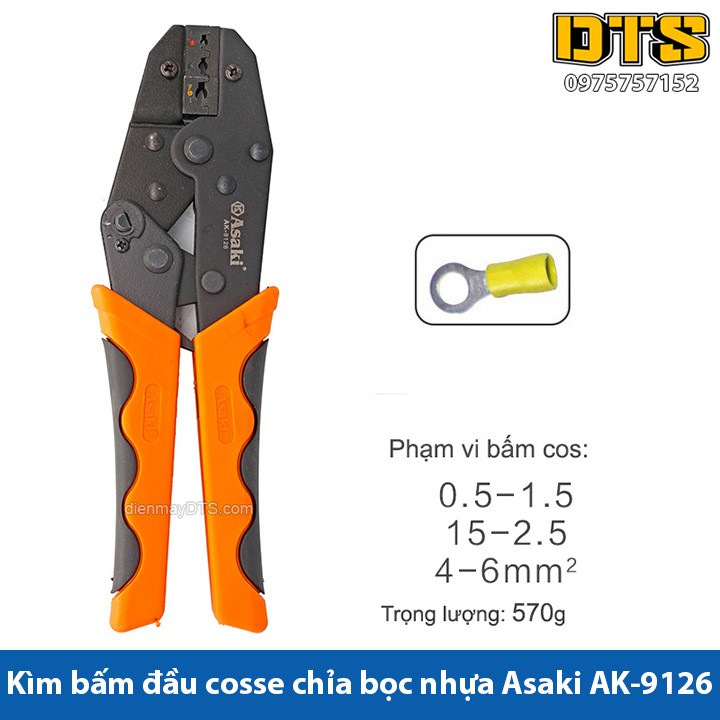 Kìm bấm cos chỉa bọc nhựa Asaki AK-9126 0.5 ~ 6mm2 - Kềm bấm cốt chỉa bọc nhựa (Kìm bấm đầu cote Asaki)