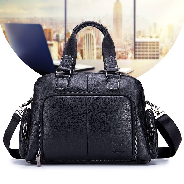 Túi xách du lịch da bò thật xách tay đeo chéo chống sốc nam công sở đi chơi đựng máy tính laptop loại 15.6 inch